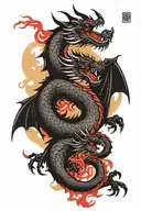 a Chinese traditional red dragon with a western medieval style black dragon tattoo design idea