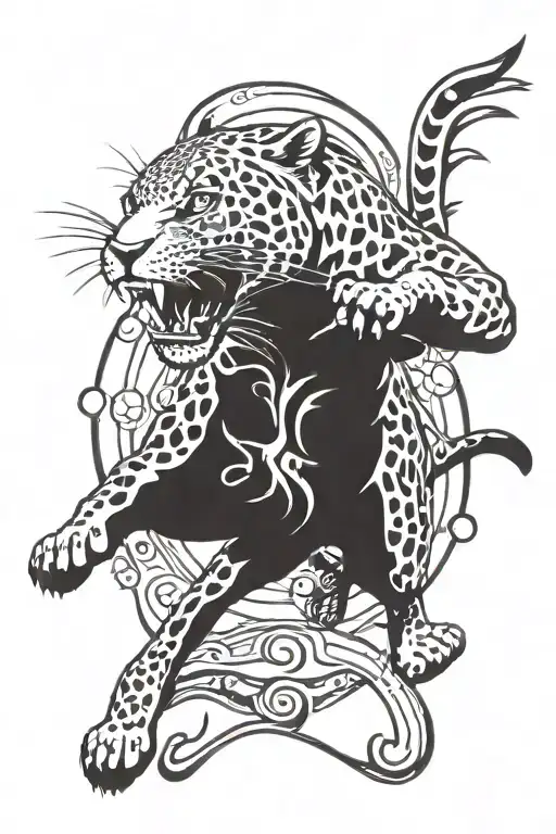 jaguar jumping on a trampoline tattoo design idea