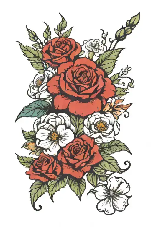 birth flower bouquet with February May June August October  tattoo design idea