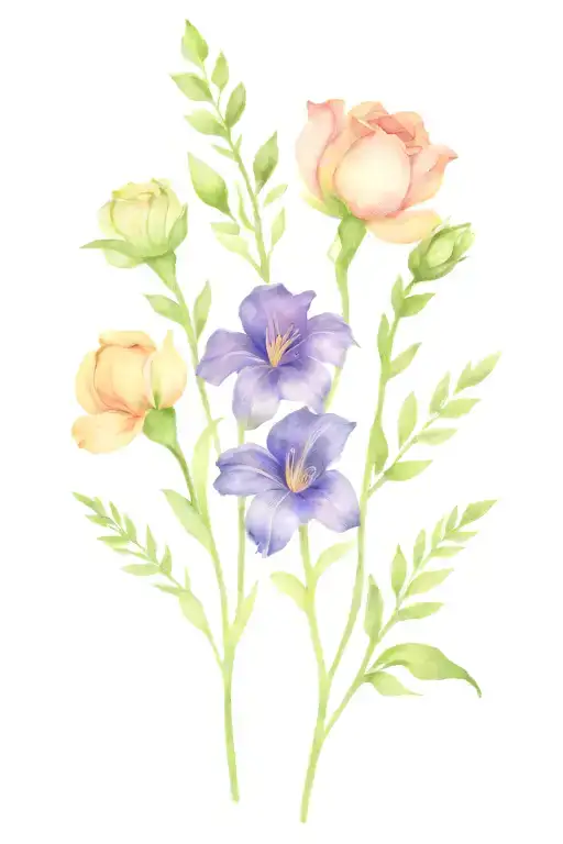 birth flower bouquet with February May June August October  tattoo design idea