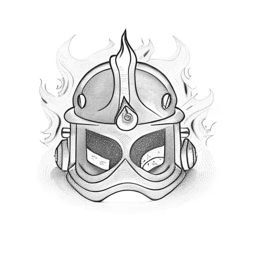 Firefighter helmet engulfed in flames tattoo design idea