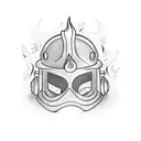Firefighter helmet engulfed in flames tattoo design idea