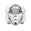 Firefighter helmet engulfed in flames tattoo design idea