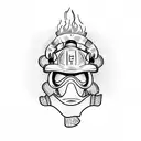 Firefighter helmet engulfed in flames tattoo design idea