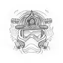 Firefighter helmet engulfed in flames tattoo design idea