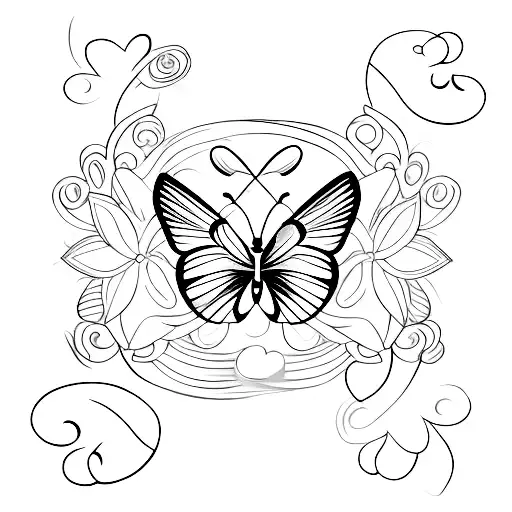 Butterfly with 3 hearts tattoo design idea