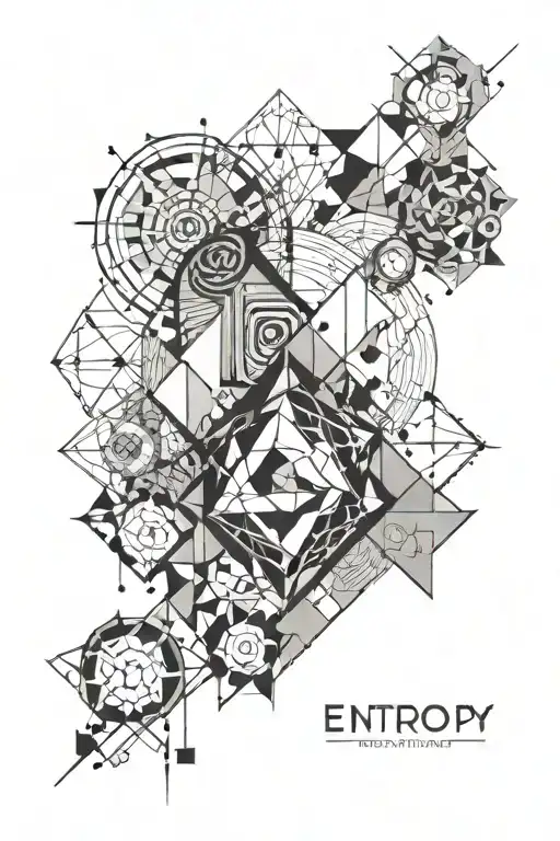 An abstract representation of entropy using geometric shapes and patterns tattoo design idea