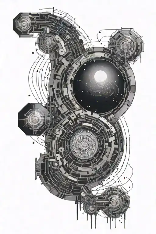 A tattoo design featuring a computer code snippet forming a spiral galaxy  tattoo design idea