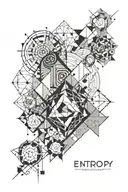 An abstract representation of entropy using geometric shapes and patterns tattoo design idea