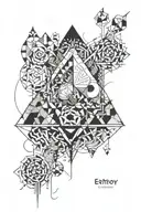 An abstract representation of entropy using geometric shapes and patterns tattoo design idea
