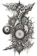 An abstract representation of entropy, with chaotic patterns and elements breaking down into disorder tattoo design idea