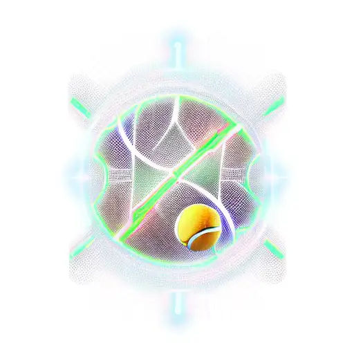 A new-school design of a tennis ball bouncing off a futuristic tennis racket with neon lights and circuit patterns tattoo design idea