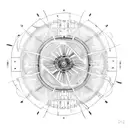 A mechanical engineering blueprint of a tennis racket intertwined with circuit board patterns tattoo design idea