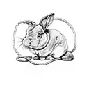 A cute bunny rabbit tied up with rope in a Japanese style tattoo design idea