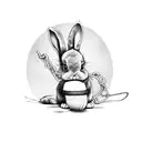 A cute bunny rabbit tied up with rope in a Japanese style tattoo design idea