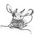 A cute bunny rabbit tied up with rope in a Japanese style tattoo design idea