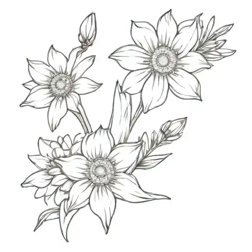 aster, daisy, daffodil bouquet tattoo design idea
