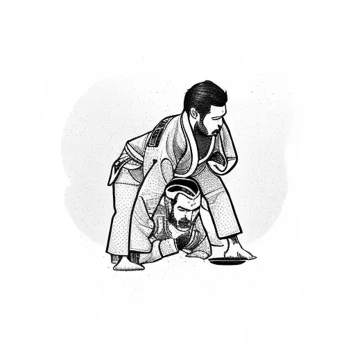 A jiu-jitsu practitioner submitting an opponent with a coffee cup chokehold tattoo design idea
