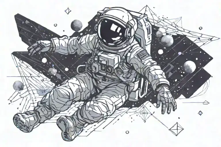 Galaxy and astronaut floating in space. Curious look as he reaches out tattoo design idea