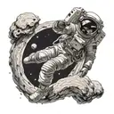 Curious Astronaut floating in space. Linework behind him. Space behind him tattoo design idea