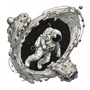 Curious Astronaut floating in space. Linework behind him. Space behind him tattoo design idea