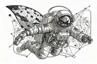 Galaxy and astronaut floating in space. Curious look as he reaches out tattoo design idea