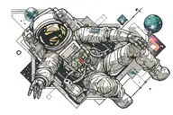 Galaxy and astronaut floating in space. Curious look as he reaches out tattoo design idea