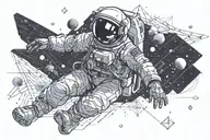 Galaxy and astronaut floating in space. Curious look as he reaches out tattoo design idea