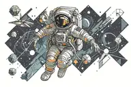 Galaxy and astronaut floating in space. Curious look as he reaches out tattoo design idea