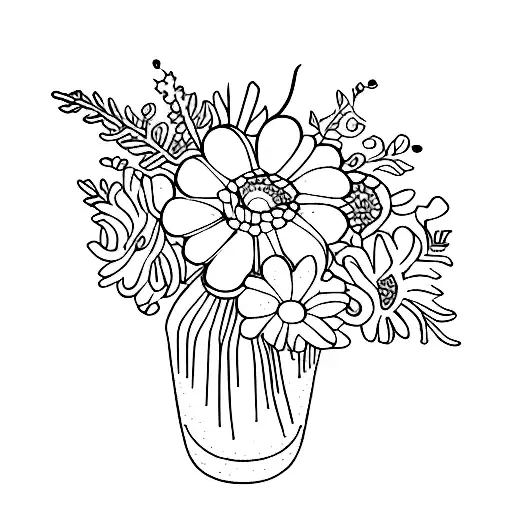 a bouquet of birth month flowers of august, october and december tattoo design idea