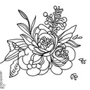a bouquet of birth month flowers of august, october and december tattoo design idea