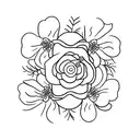 a bouquet of birth month flowers of august, october and december tattoo design idea