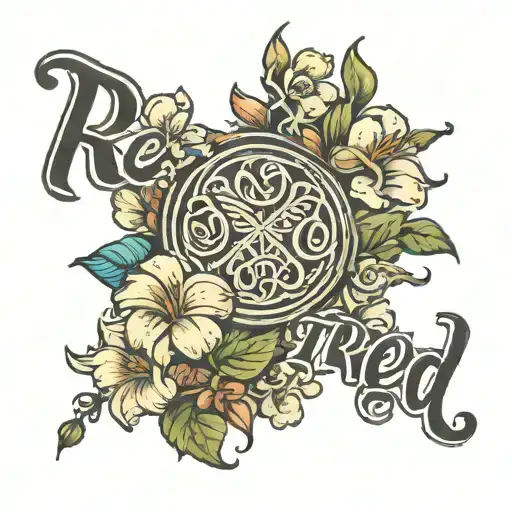 text that says 'retired' surrounded by flowers tattoo design idea