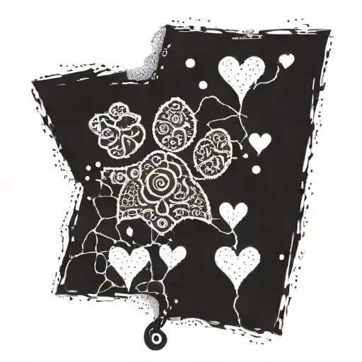 An intricate design combining paw prints, hearts, and volunteer symbols in a dotwork style tattoo design idea