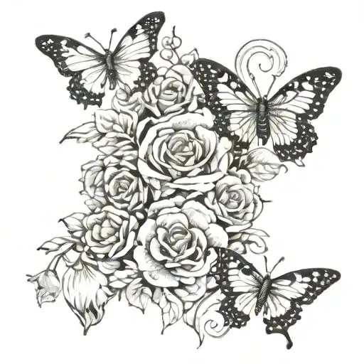 flowers, butterflies, animals hidden within tattoo design idea
