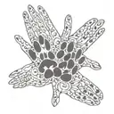 An intricate design of interconnected hands reaching out to help each other, with small flowers and paw prints scattered throughout, representing the client's passion for volunteering and animals tattoo design idea
