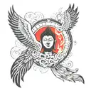 budha in black circle with phoenix wings on sight  tattoo design idea