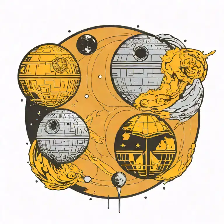 Death Star turned into the phases of the moon, with a silhouette of darth Vader, and anakin skywalker tattoo design idea