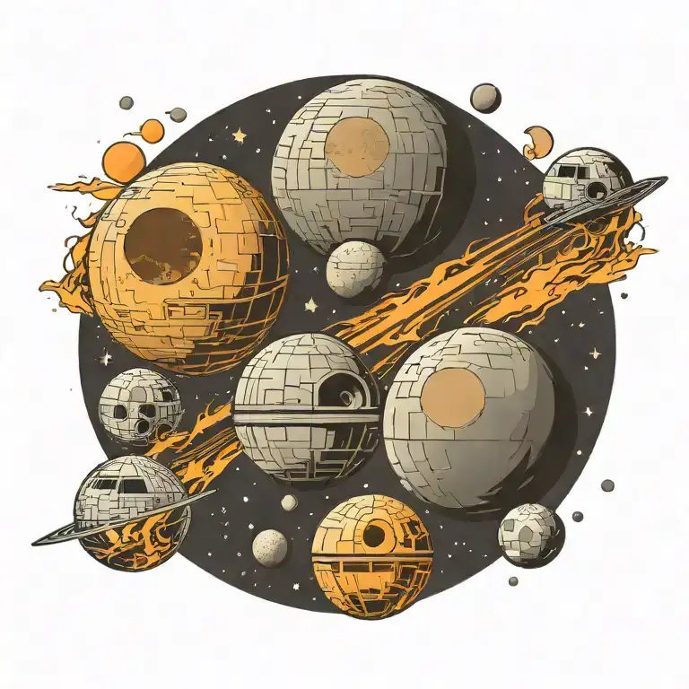 Death Star turned into the phases of the moon, darth Vader, and anakin skywalker tattoo design idea