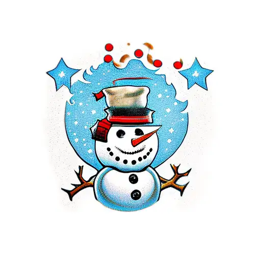 .elting snowman with a blow dryer pointing at his head tattoo design idea