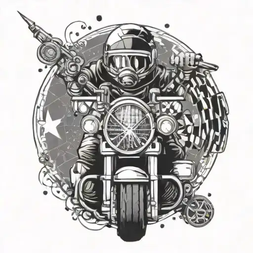 A geometric pattern incorporating elements of SCUBA diving equipment and Harley Davidson motorcycles tattoo design idea