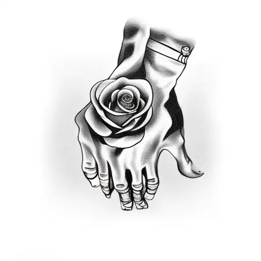 pinky and ring finger Skelton  with a combine rose tattoo on the hand  tattoo design idea