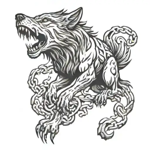 fenrir wolf breaking free from chains   tattoo design idea