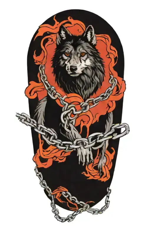 wolf breaking free from ropes & chains with background  tattoo design idea