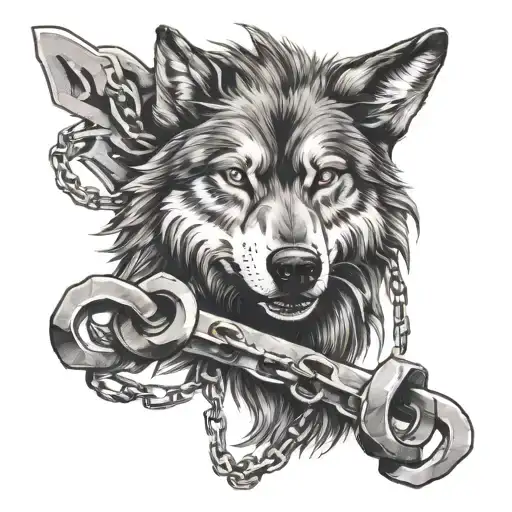 wolf breaking free from chains tattoo design idea
