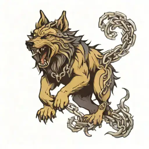 fenrir wolf breaking free from chains tattoo design idea