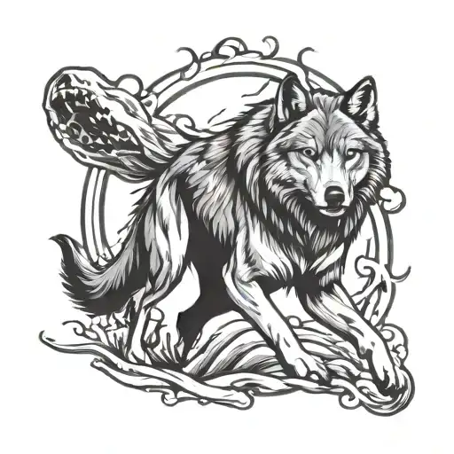 wolf breaking free spirit tattoo design idea