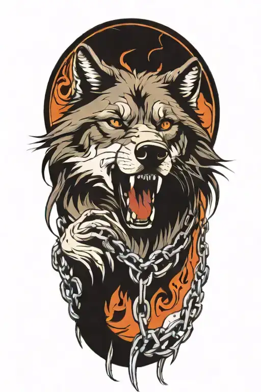 wolf breaking free from chains with cool background  tattoo design idea