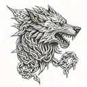 fenrir wolf breaking free from chains   tattoo design idea