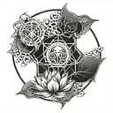 biohazard, lotus, full moon surrounded tattoo design idea